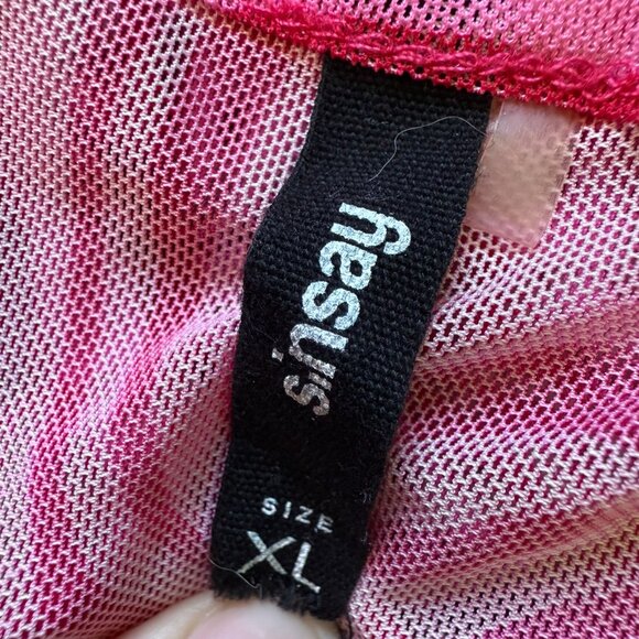 Funky cropped pink seethrough top with ruffle edge / Large / Extra Large - Picture 3 of 3